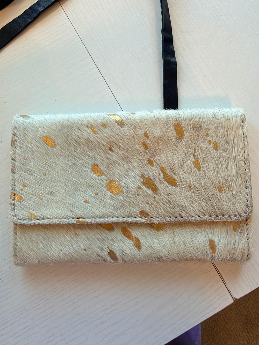 Vintage Cowhide Belt Bag Gold-Splatter Ivory 4x7”